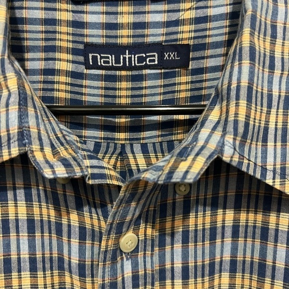 NAUTICA size Mens xxl 2x short sleeve button down shirt blue and yellow - Picture 2 of 3